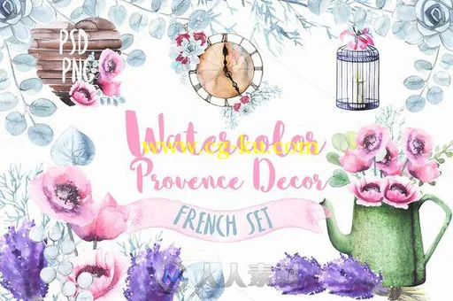 普罗旺斯水彩装饰画PSD模板Watercolor Provence Decor的图片3