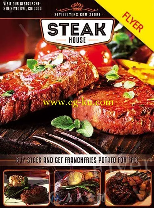 牛排馆宣传海报PSD模板Steak_house_PSD_Flyer_Template的图片1