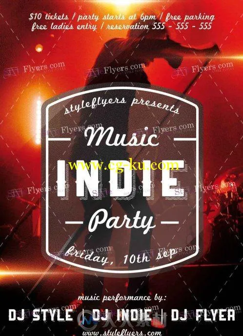 印第安音乐派对宣传海报PSD模板Indie_music_party_PSD_Flyer_Template的图片1