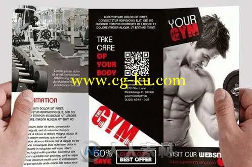 健身房三折宣传册展示第三版PSD模板Gym_Tri-Fold_Brochure_AG041的图片1