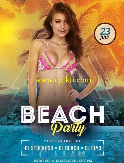 沙滩派对宣传海报第十版PSD模板beach_party_flyer_template的图片1