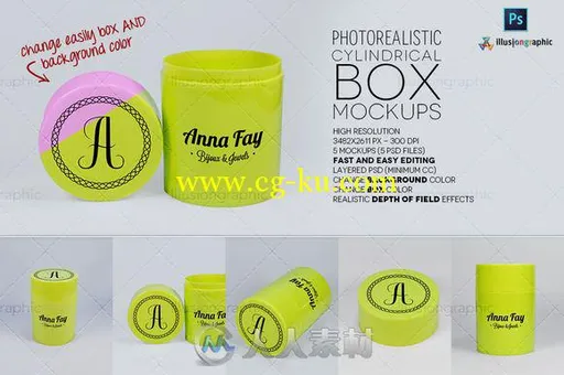 圆柱型盒子展示PSD模板CM - Logo on Cylindrical Box Mockups 353082的图片1