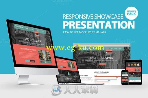 苹果产品展示套用PSD模板Responsive Showcase Presentation Mockups Pack的图片1