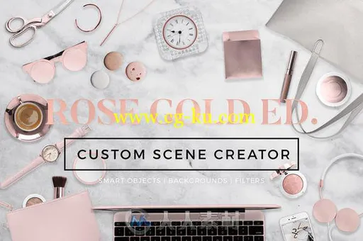 粉色主题顾客物品平面展示PSD模板1Rose Gold- Custom Scene Creator的图片2