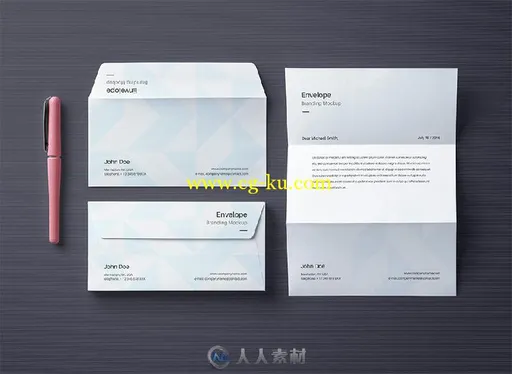 信封样式第四版展示PSD模板Letter-Envelope-Stationery-Mockup的图片1