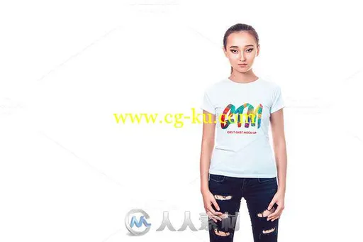 女性白色T恤真人展示PSD模板Women's T-shirts Mock-Up的图片1