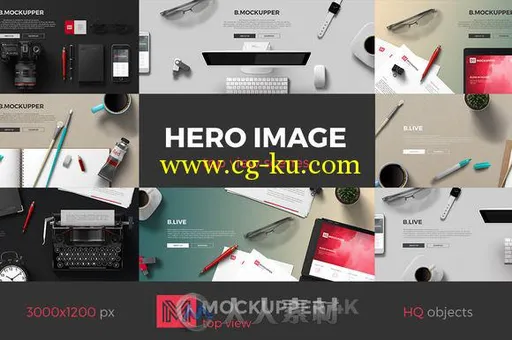 工作场景平面展示PSD模板Hero Images scenes top view Mockups的图片1