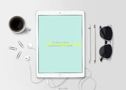 白色IPAD和触控笔组合展示PSD模板White iPad Pro & Pencil Lifestyle Mock-Up的图片3