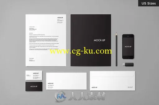 美国尺寸文具展示PSD模板Stationery Mock-up - US Sizes的图片1