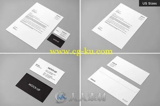 美国尺寸文具展示PSD模板Stationery Mock-up - US Sizes的图片3