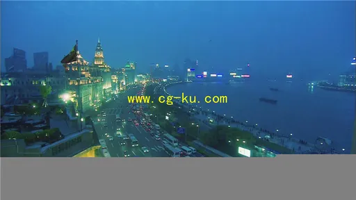 上海黄浦江旁从高楼俯拍道路车流视频素材的图片1