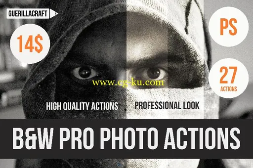 黑白照片处理特效PS动作Black and White Pro Photo PS Actions的图片1
