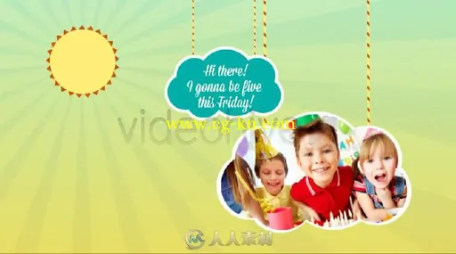 创意卡通绳子悬挂孩子照片相册动画AE模板Videohive Kids Intro Clouds on Ropes 4...的图片2