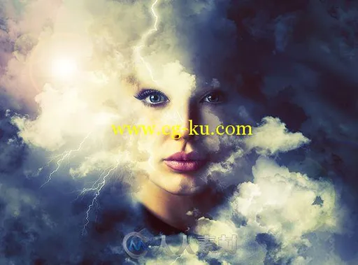 云中闪电特效PS动作18180124-cloud-rising-art-photoshop-action的图片1