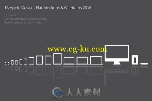 苹果设备黑白线框模型PSD模板Apple Device Wireframe Mockups的图片2