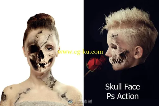 人物风化骷髅特效PS动作Skull Face Ps Action的图片1