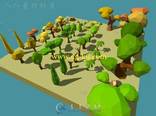 卡通树岩石和灌木植物模型Unity3D素材资源的图片1