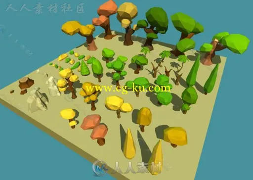 卡通树岩石和灌木植物模型Unity3D素材资源的图片4