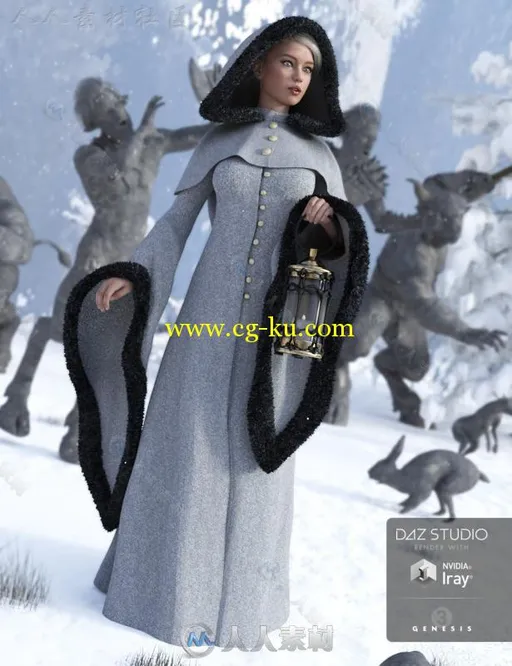 冬季女性大衣与灯笼3D模型合辑的图片1