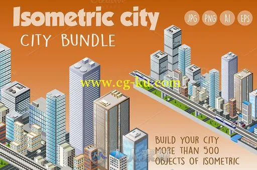 卡通城市等距视图AI矢量文件Bundle isometric city的图片1