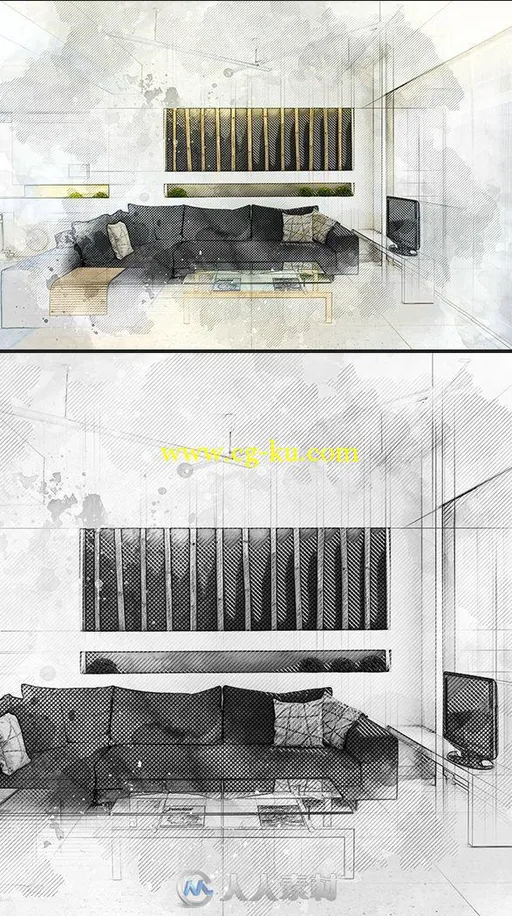 建筑效果图艺术展示特效PS动作graphicriver-18366722-architecture-sketch-art的图片1