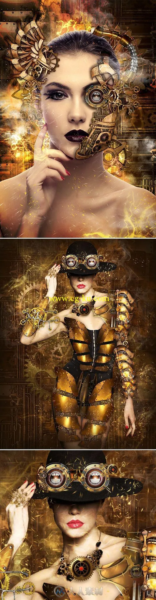 蒸汽朋克风格人物特效PS动作- Steampunk Art Kit Photoshop Action的图片1