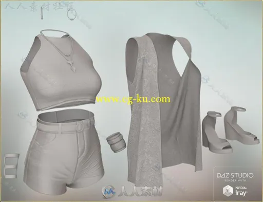 女性休闲的夏季服装3D模型合辑的图片5