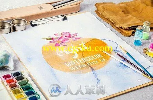 水彩绘画场景展示PSD模板Watercolor Paint Mock Up的图片2