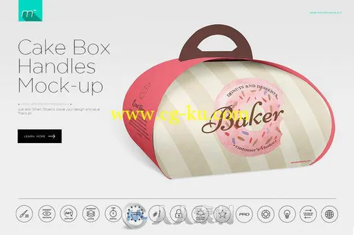 蛋糕盒子展示PSD模板Cake Box with Handles Mock-up的图片1