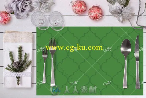 圣诞餐具平面摆放展示PSD模板Christmas table Mockup. PSD的图片3