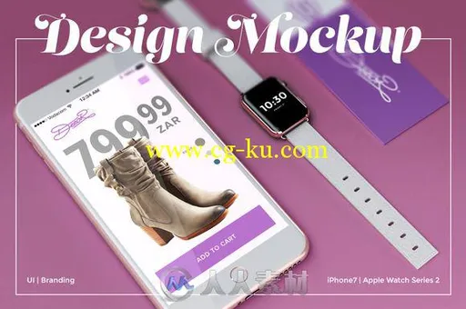 PHONE7和APPLEWATCHAPP联动展示PSD模板UI Branding Design Mockup的图片1