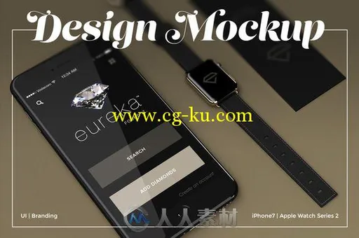 PHONE7和APPLEWATCHAPP联动展示PSD模板UI Branding Design Mockup的图片3