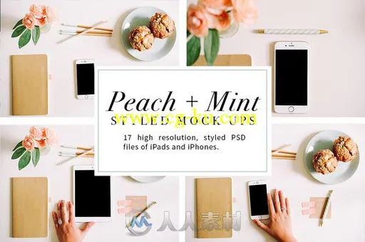 黄桃薄荷风格休憩平面展示PSD模板Peach Mint Styled Tech Mock-Ups的图片2