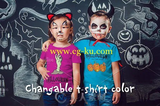 万圣节主题儿童照展示PSD模板Halloween Kids T-Shirt Mock-Up的图片9