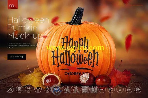 万圣节南瓜展示PSD模板Halloween Pumpkin Mock-up的图片1