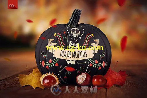 万圣节南瓜展示PSD模板Halloween Pumpkin Mock-up的图片2