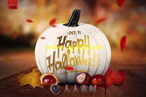 万圣节南瓜展示PSD模板Halloween Pumpkin Mock-up的图片3