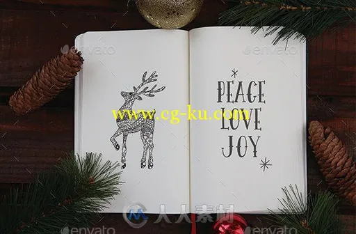 复古风格圣诞主题笔记本书籍展示PSD模板vintage-christmas-book-mock-up-13980103的图片2