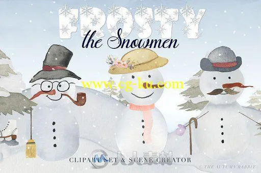 水彩风格冬日雪人插画展示PSD模板Snowman Scene Creator & Clipart的图片3