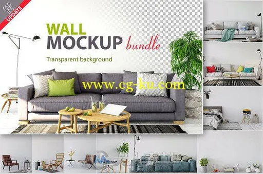 创意墙纸展示PSD模板Wall Mockup - Bundle Vol. 1的图片1