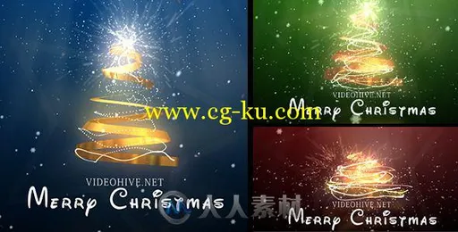 美丽的金色粒子画笔圣诞树展示幻灯片AE模板 Videohive Christmas Tree 3628785的图片1