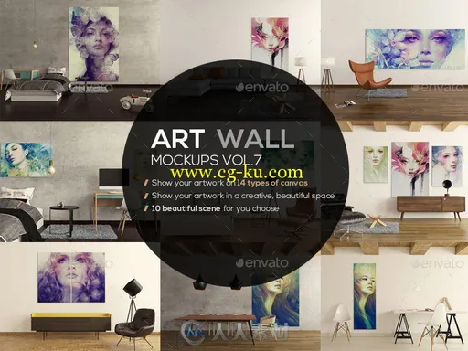 墙体艺术画展示PSD模板art-wall-mockups-vol7-12938982的图片1