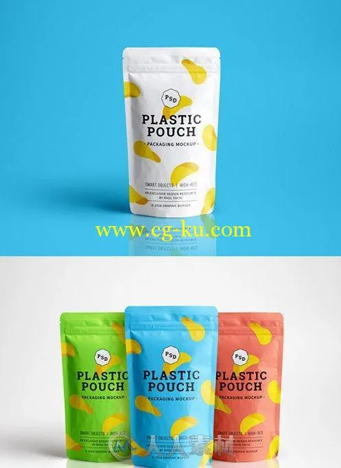 新款塑料袋包装展示PSD模板PSD Mock-Up - Plastic Pouch Packaging的图片1