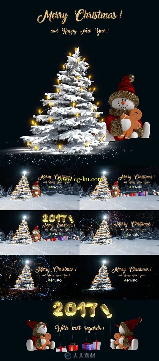 美丽的圣诞节夜晚粒子魔法动画AE模板 Videohive Christmas Snowman Opener 190...的图片1