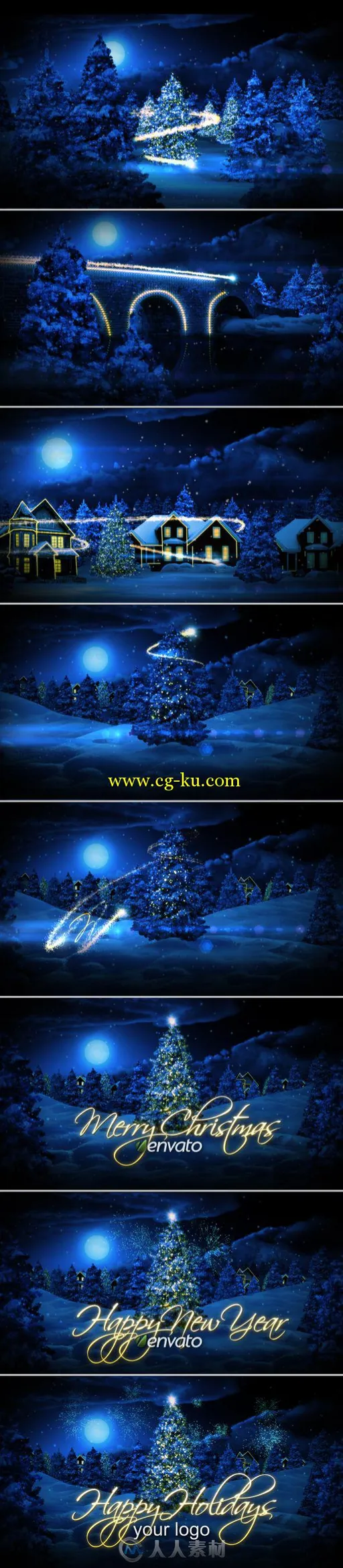 神奇粒子画笔点亮圣诞节夜晚AE模板 Videohive Christmas 6192518的图片1