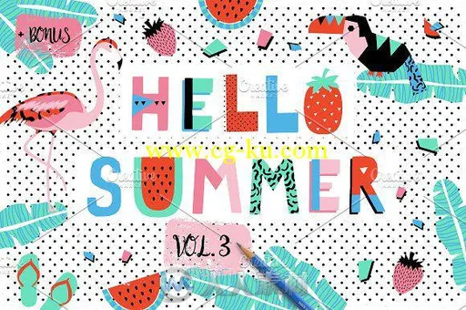 你好夏日卡通图案AI合辑CM - Hello Summer bundle VOL3 694399的图片1