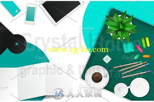 办公物品平面展示PSD模板Office product mockup full set pack的图片1