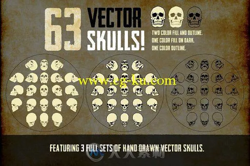 63款头骨手绘展示AI模板63 Hand-Drawn Skulls + Bonus Skulls的图片1