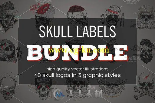 多款骷髅主题LOGO展示AI模板Skull Labels BUNDLE的图片1