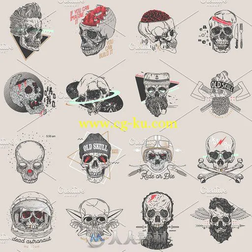 多款骷髅主题LOGO展示AI模板Skull Labels BUNDLE的图片2